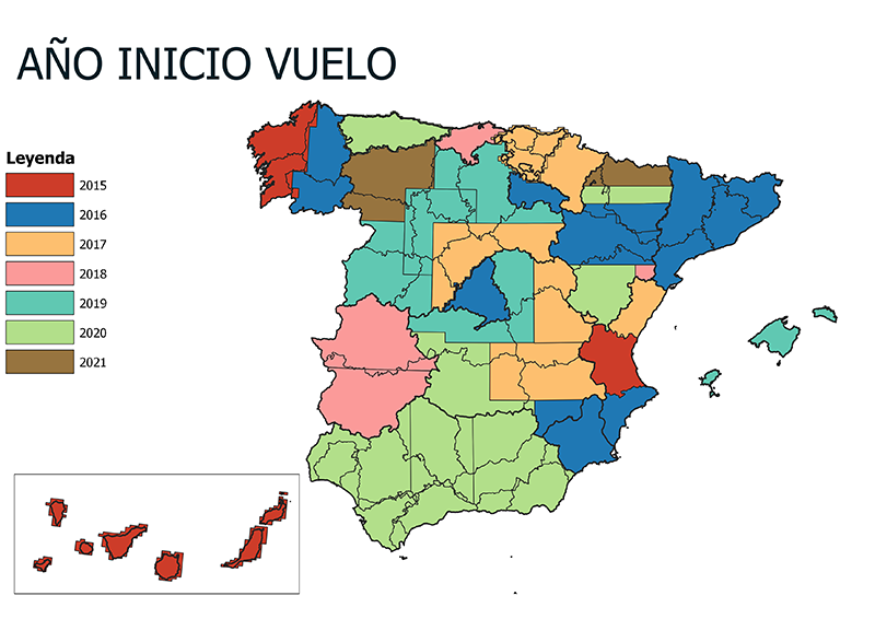 Años de inicio de vuelo de la segunda cobertura